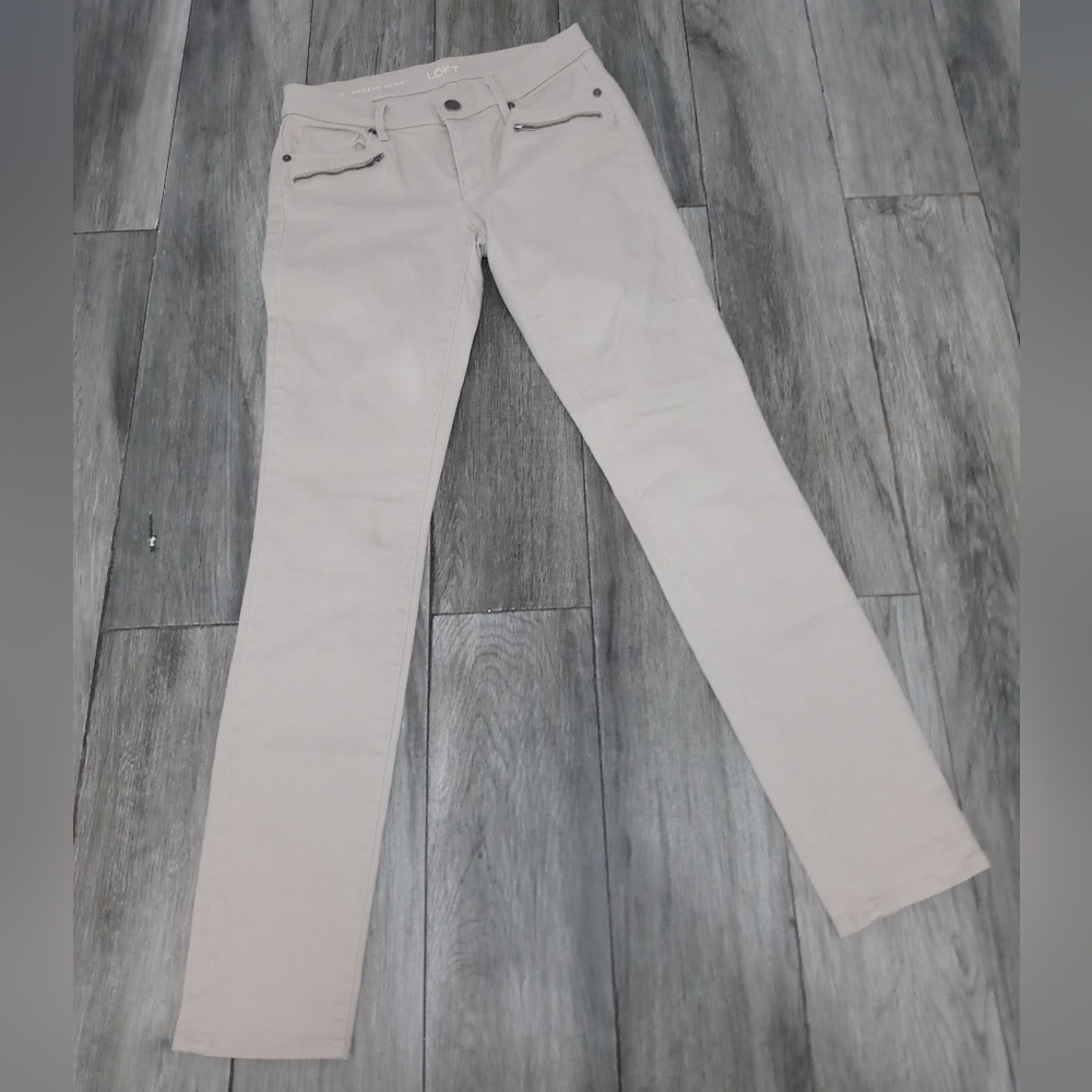 Ann Taylor Loft Modern Skinny Mid Rise Beige Denim Jeans 26/2